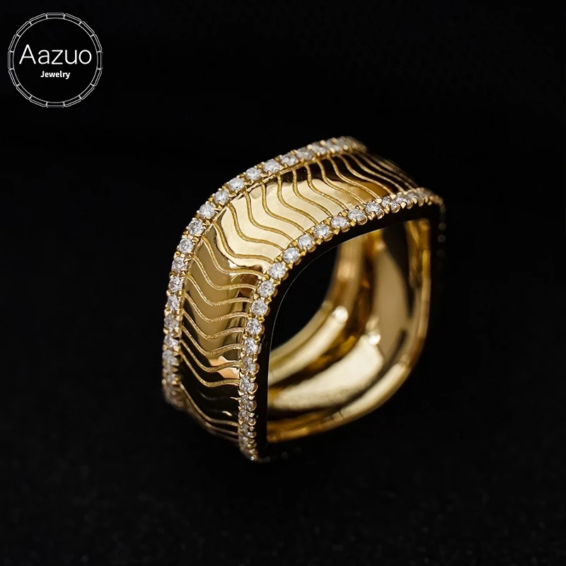 

Aazuo Fine Jewelry 18K Solid Yellow Gold Real Diamond Fairy Wave Line Ring Gifted For Woman Deluxe Banquet Fashion Jewelry Au750