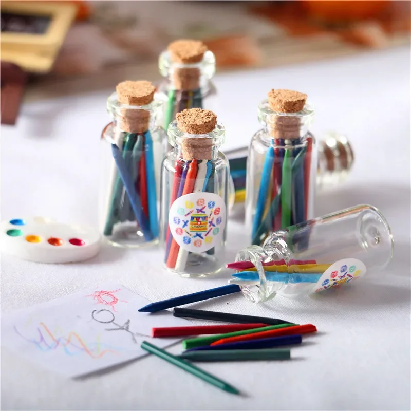 Mini Color Crayons Canned 1set Crayon Dollhouse Miniature Study Scene Model Doll Accessories Decoration Home Decor Scale