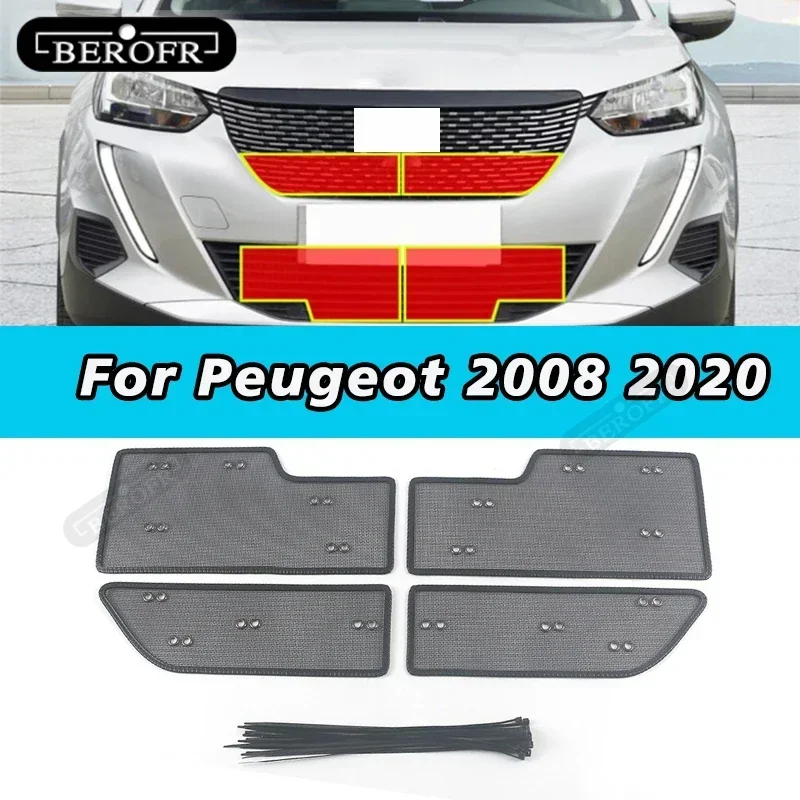 Front Grille Grill Insect Net Screening Insert Mesh Protection Cover Trim For Peugeot 2008 2020