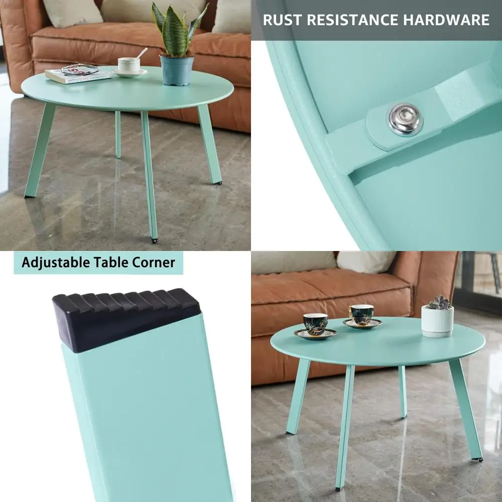 

Round Outdoor Patio Coffee Table - Rust-Resistant Steel Metal Table, Weatherproof Green