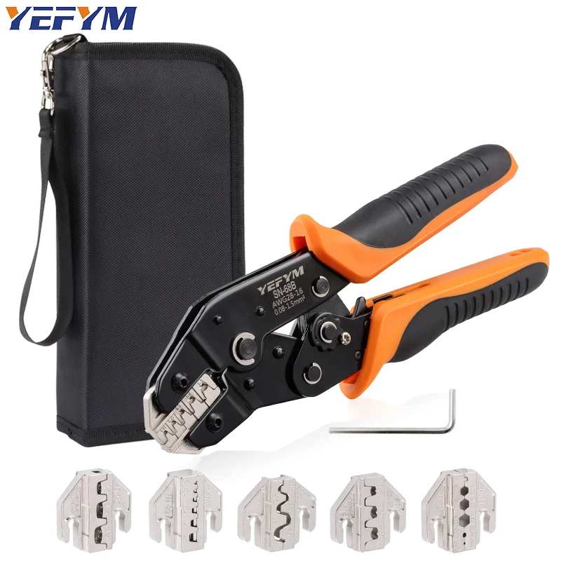 Ratcheting Crimping Tool 8 PCS Set For Dupont JST MOLEX Open Barrel,Non-Insulated,Terminals Butt,Solar Coax Connectors SN-68B