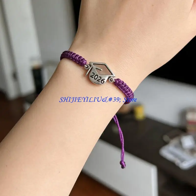 E21F Elegant Black And White Graduation Rope Bracelet With 2026 Charm Stylish Design