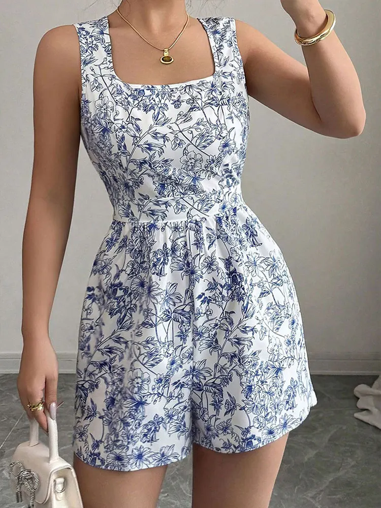 

Women Jumpsuits Summer New Streetwear Fashion Print Lace-up Casual Slim Jumpsuits Sexy Lady Hollow Out Rompers Knitted Clothing