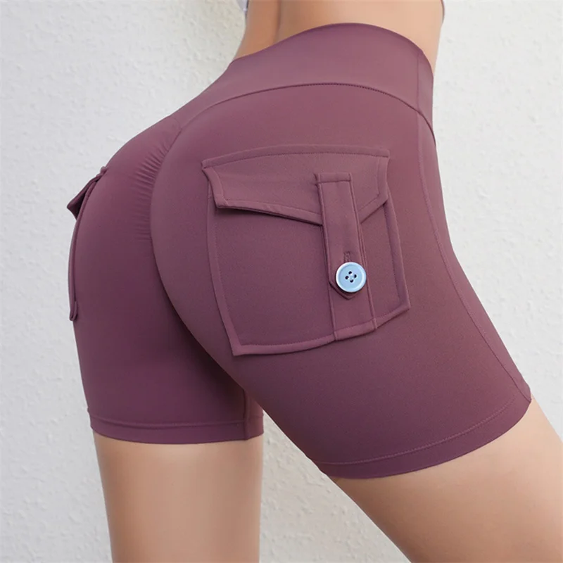 Brzoskwiniowe spodenki fitness Damskie krótkie spodnie do ćwiczeń Cargo Air Dry Pocket Yoga Tight Lift Summer Fashion