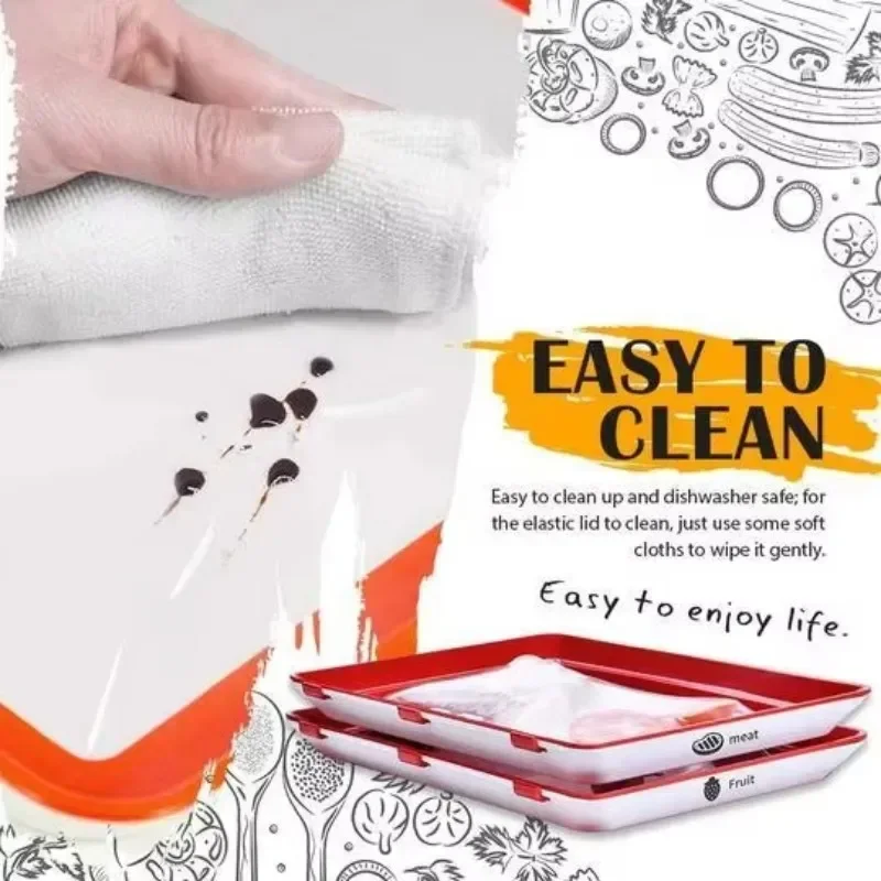 Environmentally Friendly Design-Reusable Food Preserving Tray Safety Plastic Food Refrigerator Storage Tray Stackable Food Tray