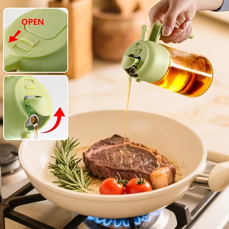 2-in-1 Olive Oil Dispenser & Sprayer – 16oz Food-Grade Bottle for Cooking,Salads & Frying –Leak-Proof,Precise Control,Easy Clean