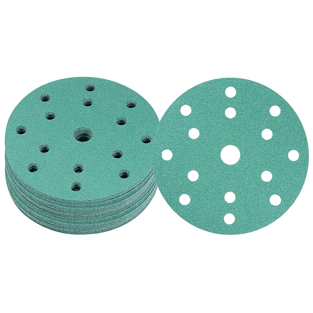 

100PCS 6 Inch 15-Hole Sanding Discs,6" Green Film Sanding Discs 40-2000 Grit Hook & Loop Film Discs for Random Orbital Sander