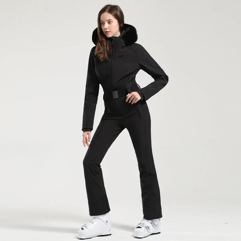 Winter Jumpsuit for Women, One Piece Ski Suit, Waterproof, Windproof, Thicken Thermal with Waistband, Hooded for Sport Snowboard