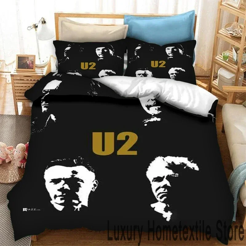 Exquisite 3D Print U2 Rock Band Bedding Set,Duvet Cover Comforter Bed Set Quilt Cover Pillowcase,King Queen Twin Size Boys Girls