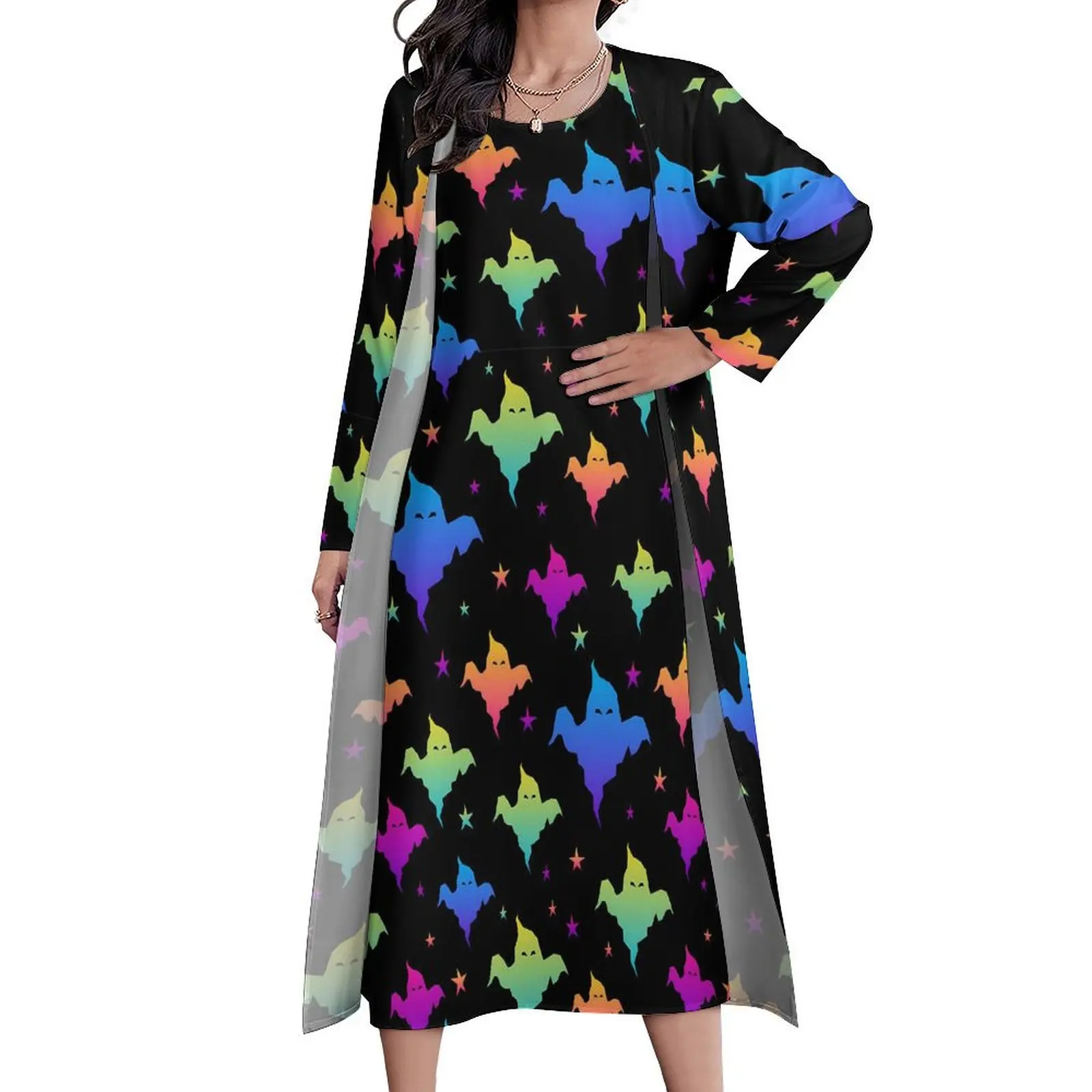 

Милое Платье на Хэллоуин, уличная одежда из двух частей с красочными призраками, длинные пляжные платья в стиле бохо, женское платье-макси для ночного клуба, идея для подарка