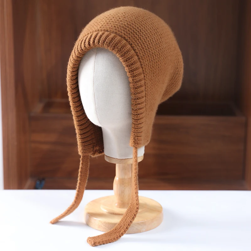 

Autumn And Winter Wool New Cashmere Lace-Up Hat Wool Hat Thick Knit Warm Joker Baotou Ear Protection