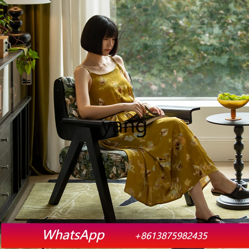 

LT retro single sofa light luxury solid wood leisure sofa chair living room balcony armrest back chair