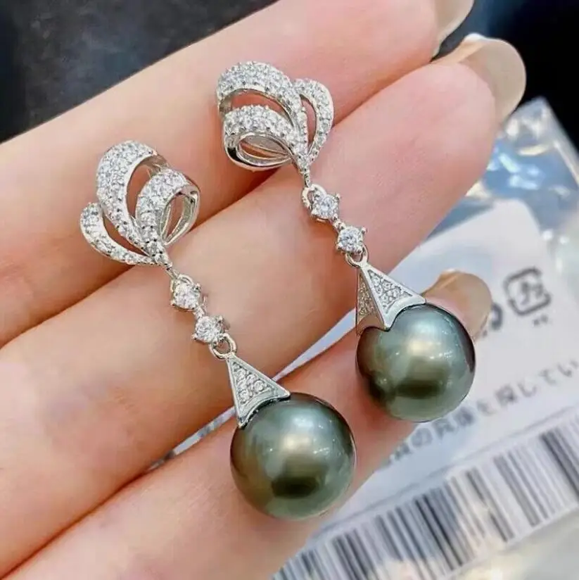 

Потрясающие висячие серьги с таитянским круглым черным зеленым жемчугом 10-11 мм 9-10 мм 925s