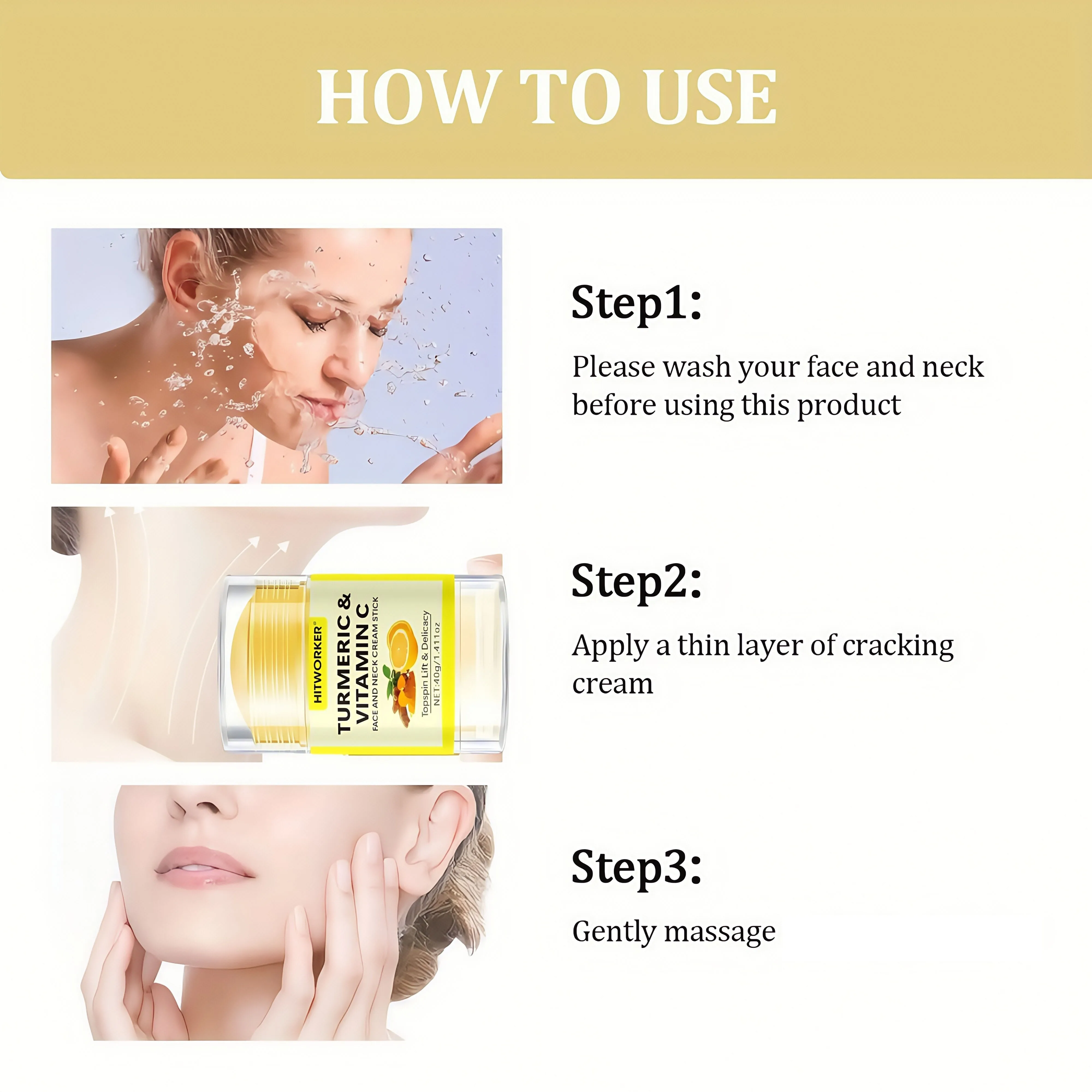 40g Yellow Turmeric Vitamin C Facial And Neck Cream Stick for Skin Brightening And Anti-Aging view 6