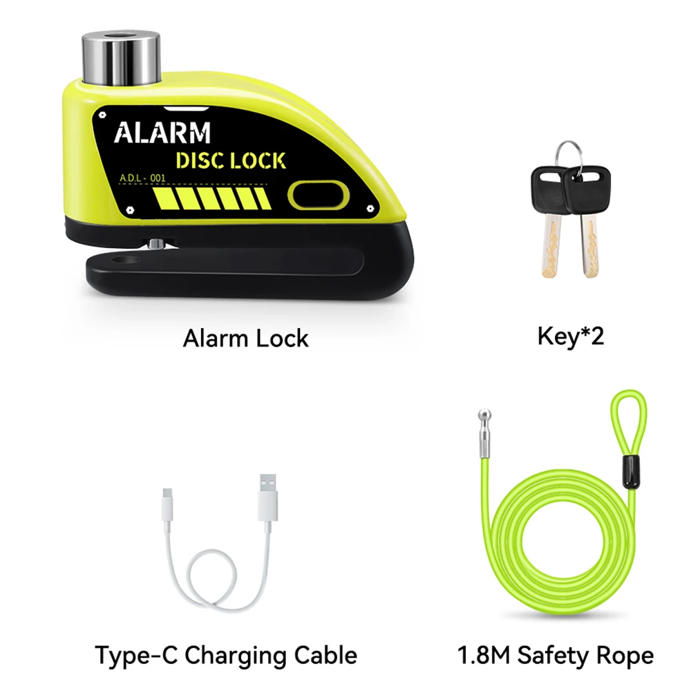 Awapow RV قفل دراجة نارية قابلة للشحن 110dB الجبلية الطريق دراجة إنذار مكبح قرصي أقفال مكافحة سرقة الأمن مقاوم للماء مع كابل 1.8 متر #6
