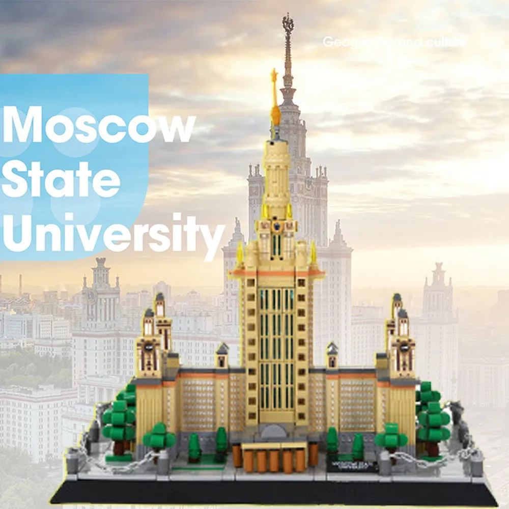 

Creative Building Block International Famous School Architecture Model Russia Lomonosov Moscow State University Bricks Toys