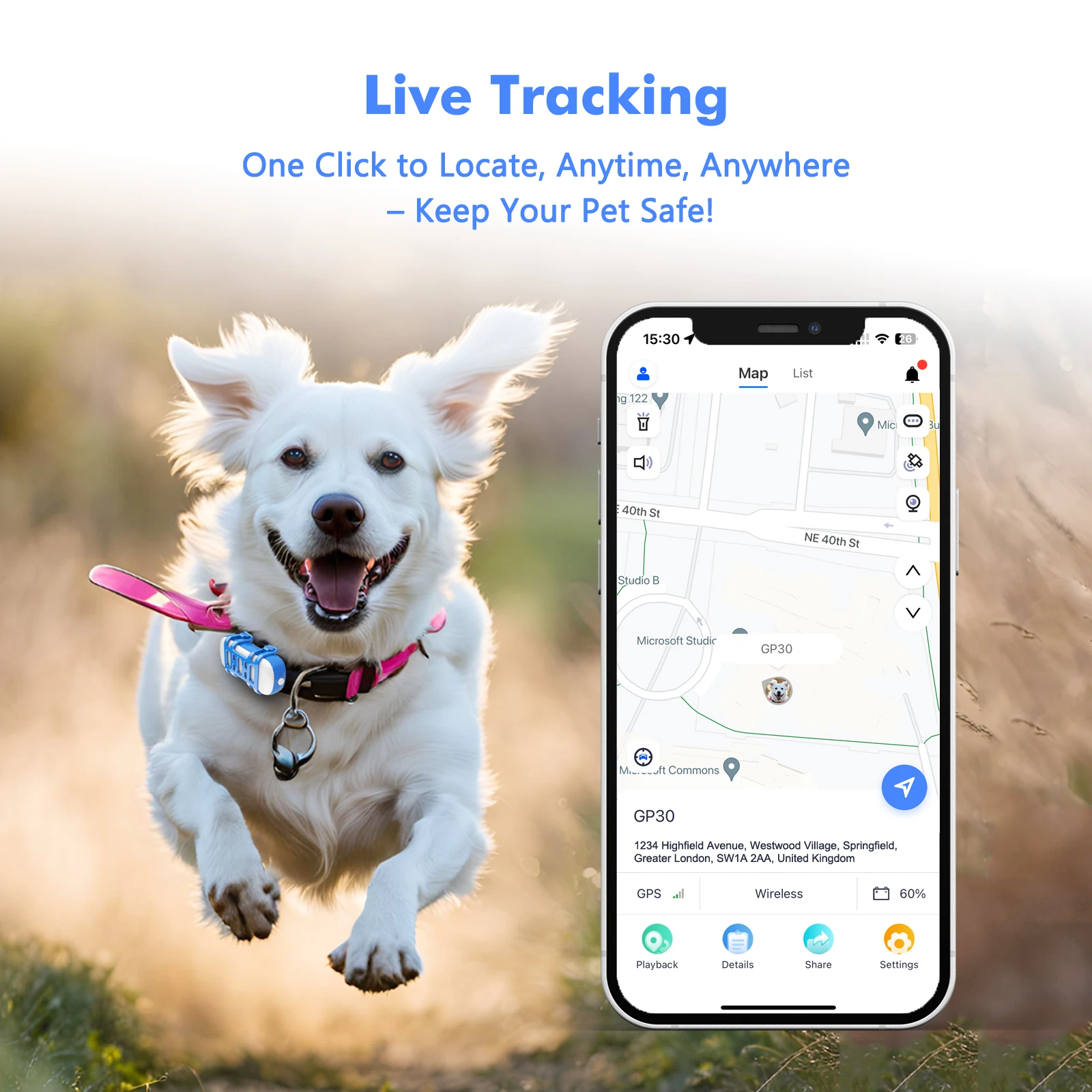 Dog Cat Tracker Smart Light Sound Search Lost Finder Waterproof Tracking Device for Pets with Free Trial