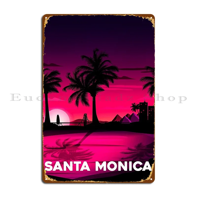 Santa Monica Travel Print Los Angeles Art Poster Metal Sign Cave Home Club Design Club Tin Sign Poster