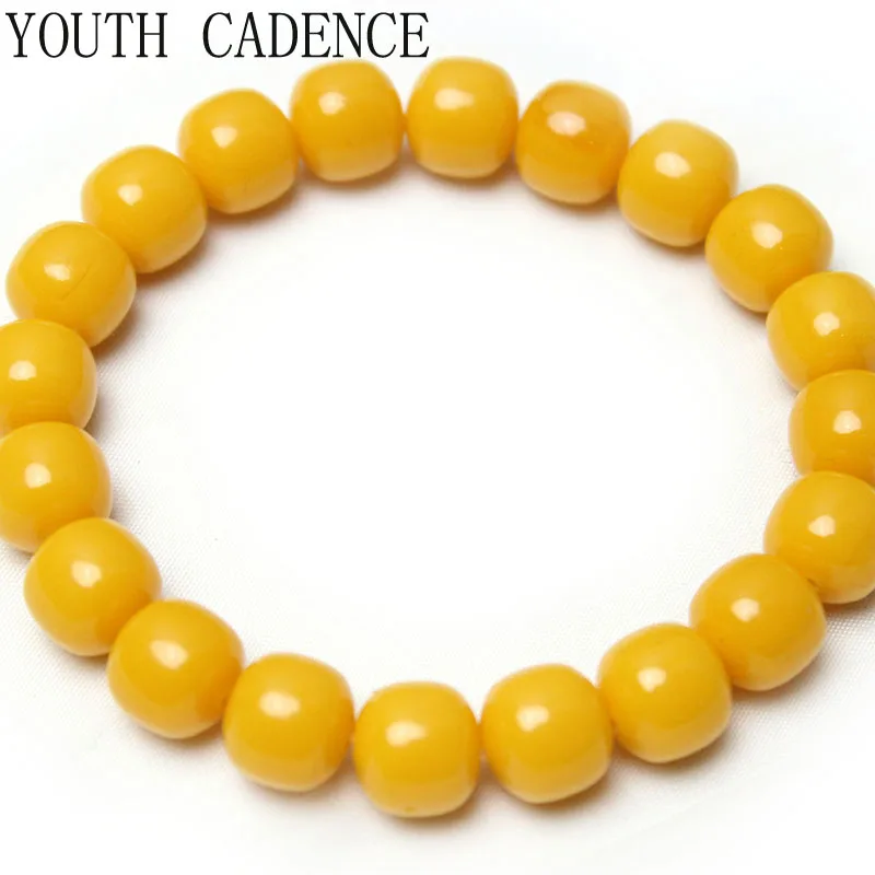 Amber Mineral Amber Old Beeswax Original Stone Barrel Shape Men Energy Gifts JewleryYellow Round Beads Buddha Bracelet 10mm