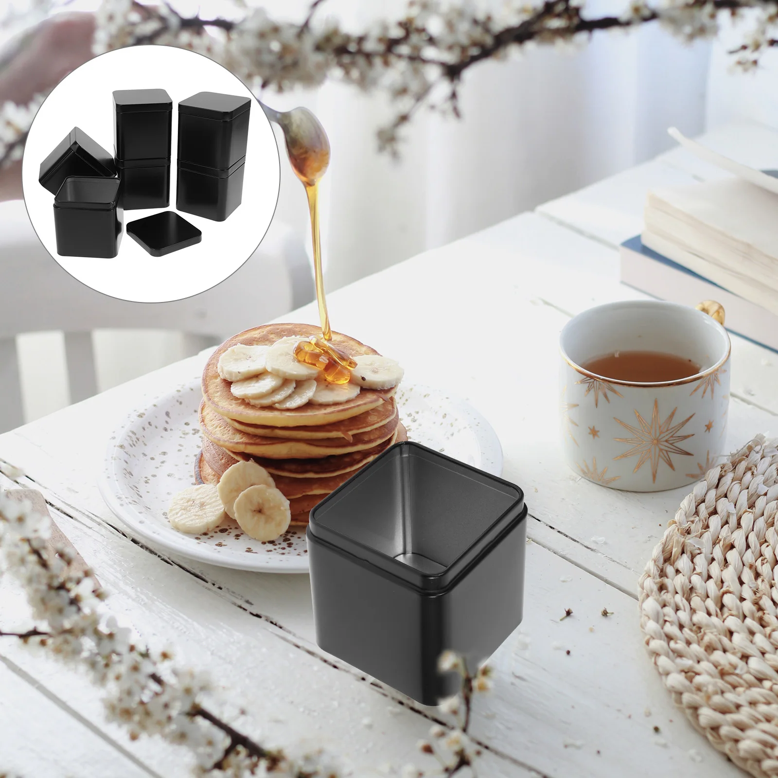 

6pcs Tea Canister Tinplate Storage Container Sealing Food Jar For Tea Leaves Biscuits Organizing Dustproof Kitchen Cans