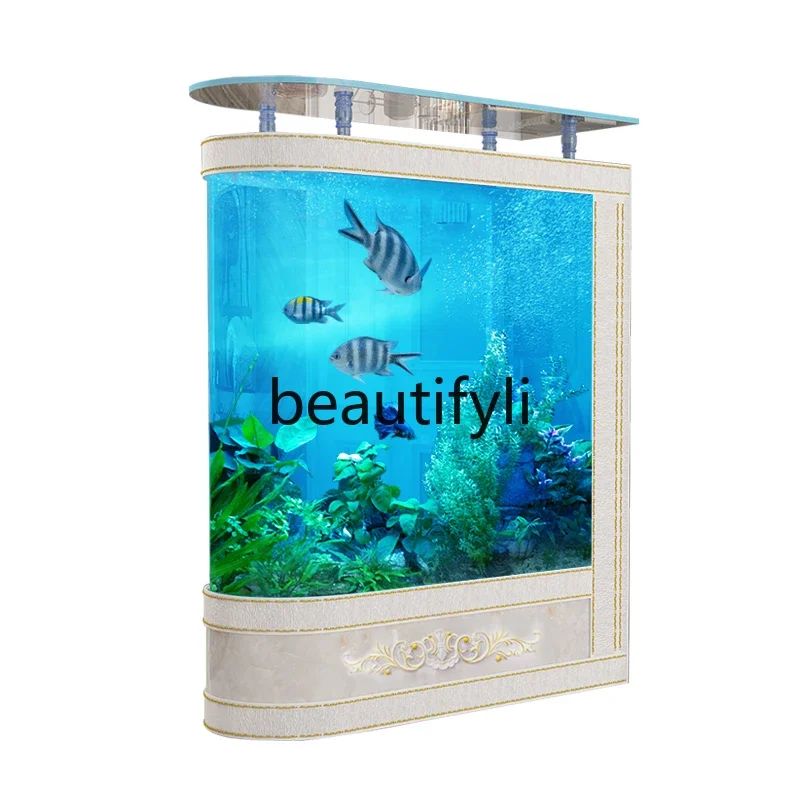 European fish tank living room partition screen bottom filter ecological fish tank curved large floor aquarium