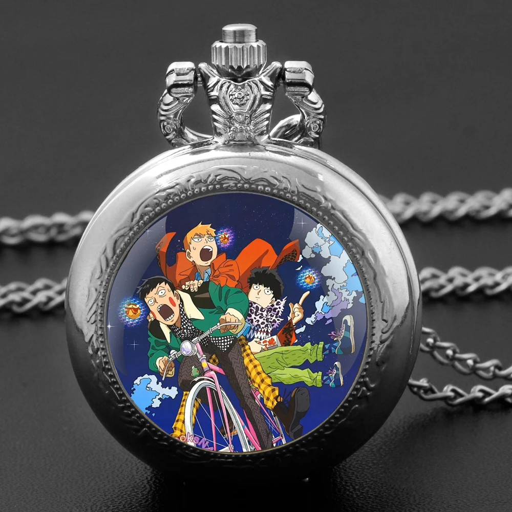 Mob Psycho-reloj de bolsillo de cuarzo para hombre y mujer, pulsera con diseño de cúpula de cristal, cadena duradera, esfera con números árabes, regalos creativos, 100