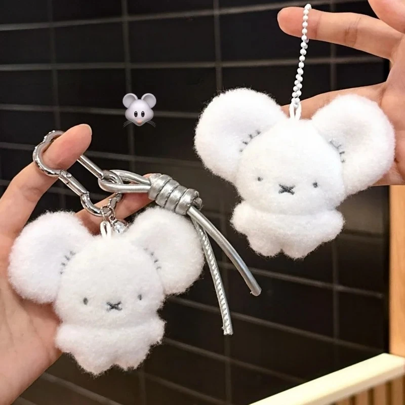 Cute White Mouse Plush Pendant Tandemaus Soft Bubble Fluff Keyring Small Matching Gift For Couple Friend Bag Daily Decor