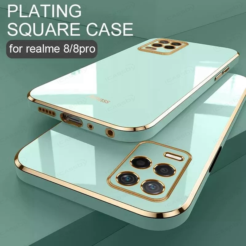 Luxury Square Plating Case For OPPO Realme 5 7 5G 7i 8 8i 9i 9 Pro Plus C21Y C31 C35 X2 XT GT 2 Neo 3 X7 C20 C17 Soft TPU Cover