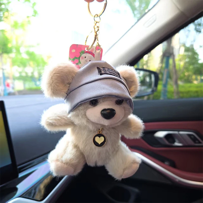 Bonito dos desenhos animados vestir chapéu urso boneca de pelúcia chaveiro pingente mochila enforcamentos decoração presente
