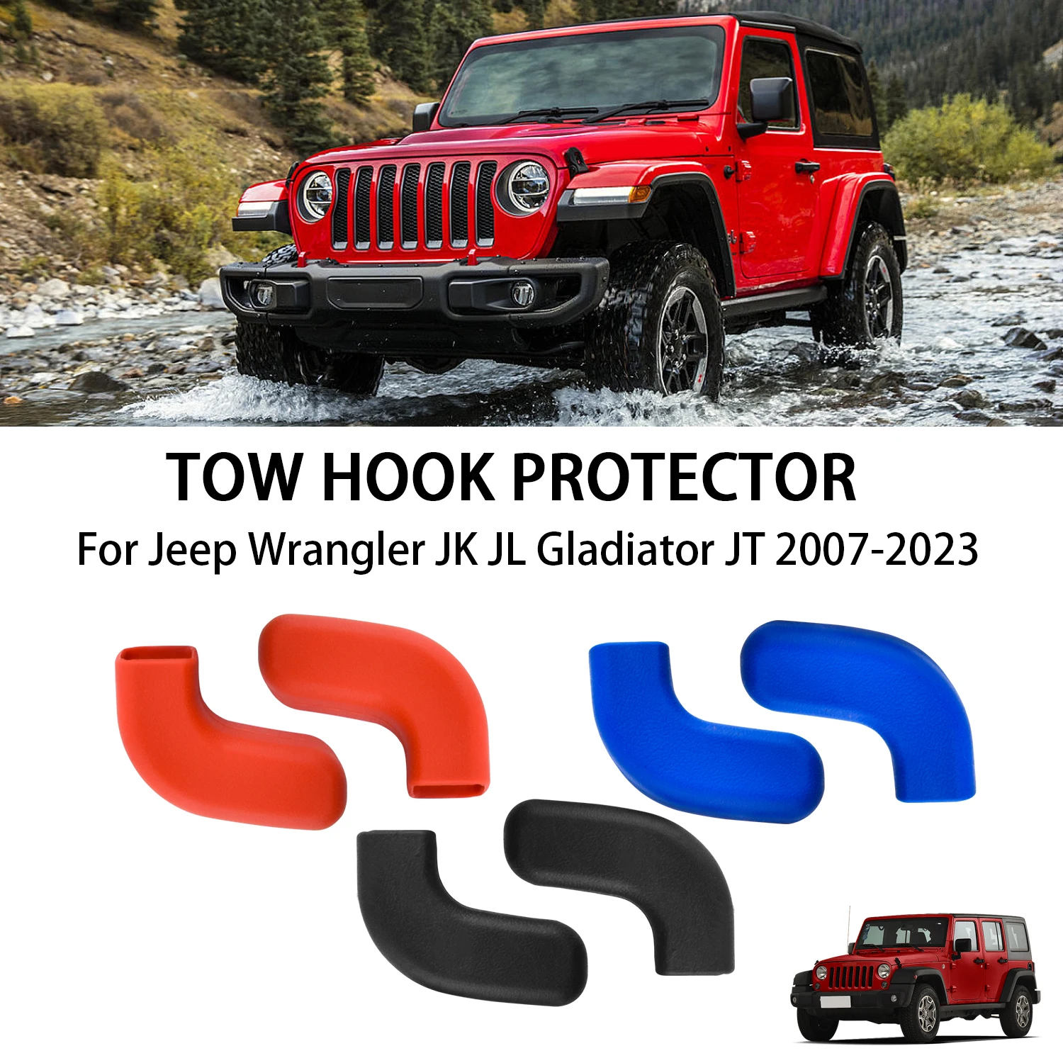 2Pcs For Jeep Wrangler JK JL Gladiator JT 2007-2023+ Front Bumper Tow Hook Covers Towball Hook Protector Car Accessories