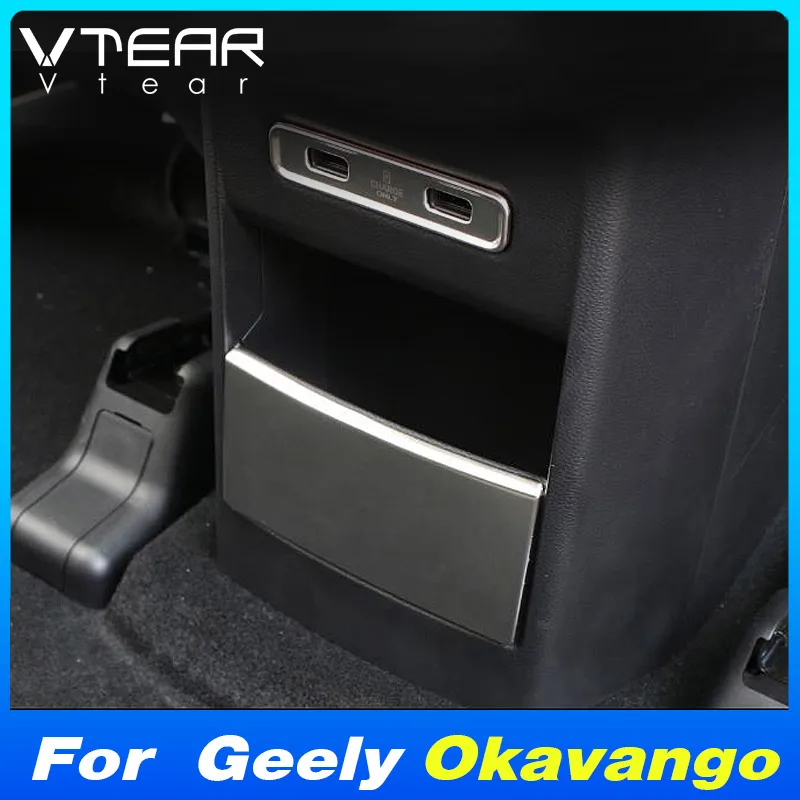 

Vtear Car Rear Storage Box Usb Charger Cover Trim Stainless Steel Interior Car-Styling Parts Accessories For Geely Okavango 2023