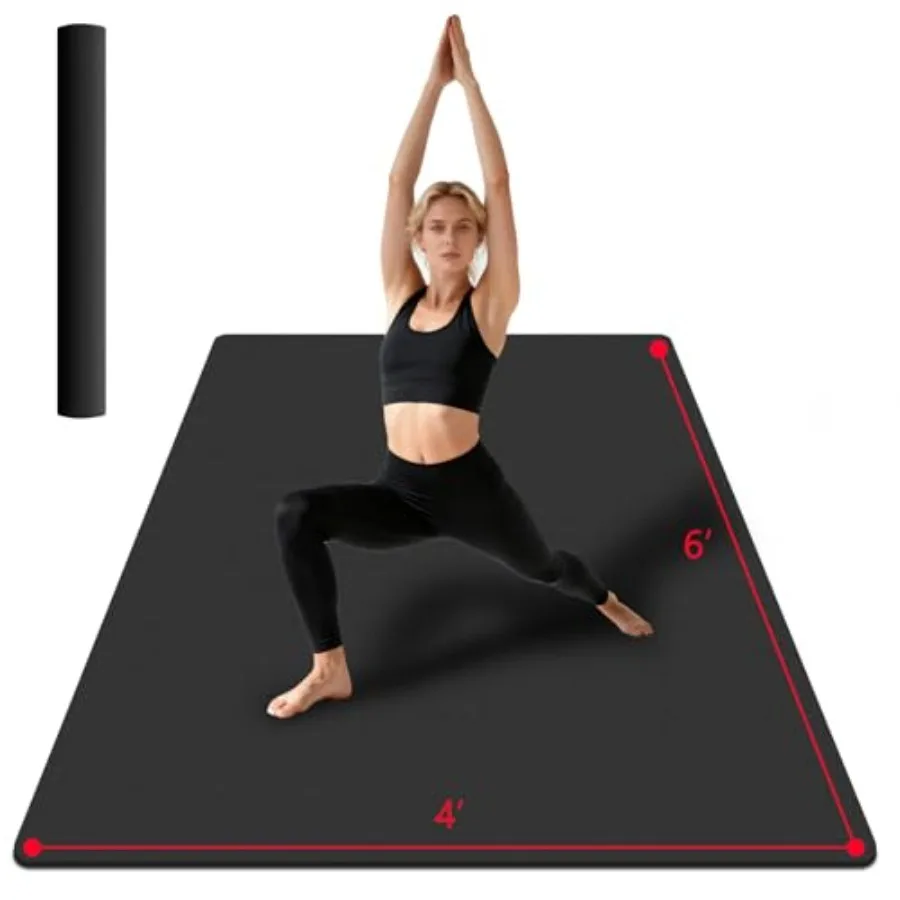 Extra Large Yoga Mat for Home Workout, Pilates, Stretching: Thick Non-Slip Durable Rubber Mat in Charcoal Gray with Enhanced Gr