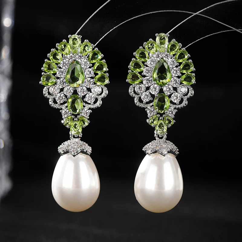 

SENYU Silver Plated Water Drop Pearl Earrings Pave Green,Purple,Clear Zircon Women Party Jewelry Gifts for Brides Shiny Earrings