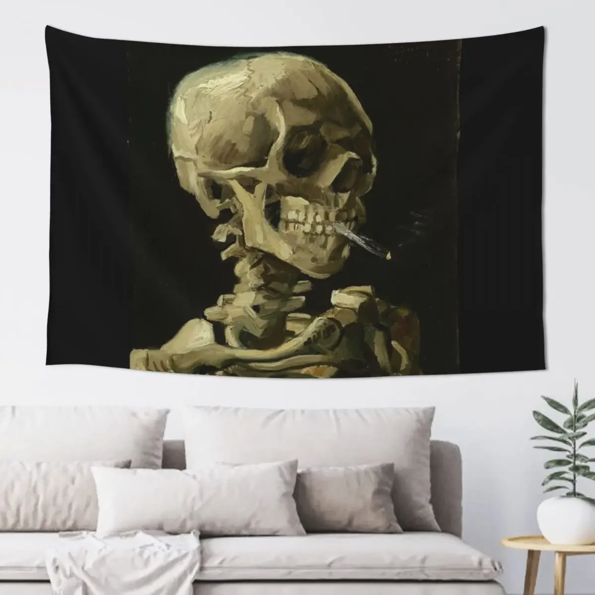 Skull of a Skeleton with Burning Cigarette - Van Gogh Tapestry Wall Decoration Items House Decoration Decoration Home Tapestry