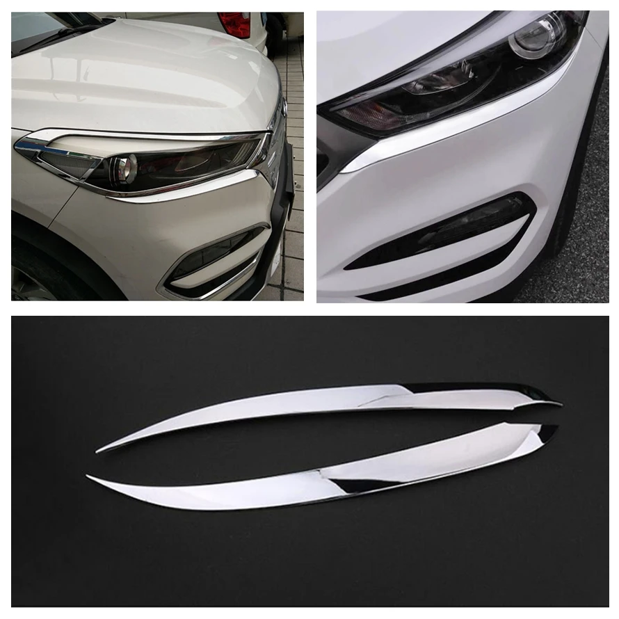 Chrome Headlights Eyebrow Eyelids Cover Trim Car Styling For Hyundai Tucson 2015 2016 2017 2018 Exterior Accessories