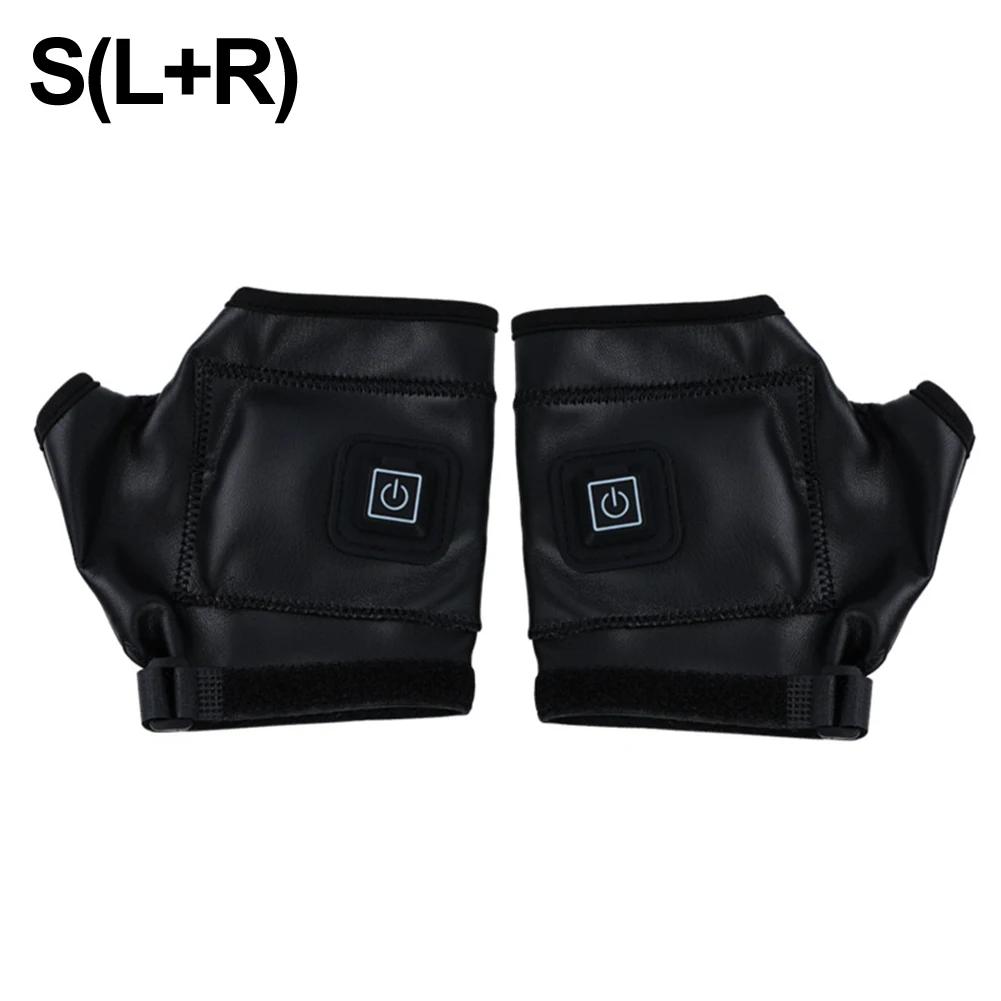 

1 Pair Heated Fingerless Leather Gloves Waterproof 3 Temp Gears Heated Leather Electric Heating Gloves With USB Cable