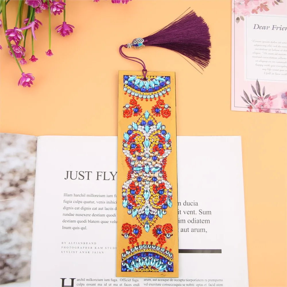 

5D Diamond Bookmarks Mandala Odd-shaped diamonds Art Bookmarks DIY Paper Sign Note Mark Stationery With Tassels School Supplies