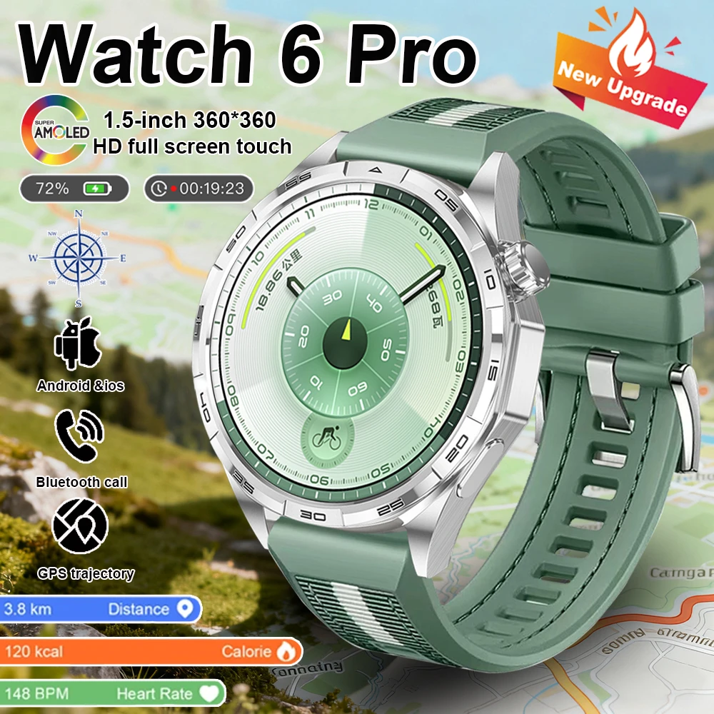 

2026 Originl Watch 6 pro G.T series Smart Watch For Men 1.5" HD AMOLED Screen GPS track Heart Rate BT Call Compass Smartwatch