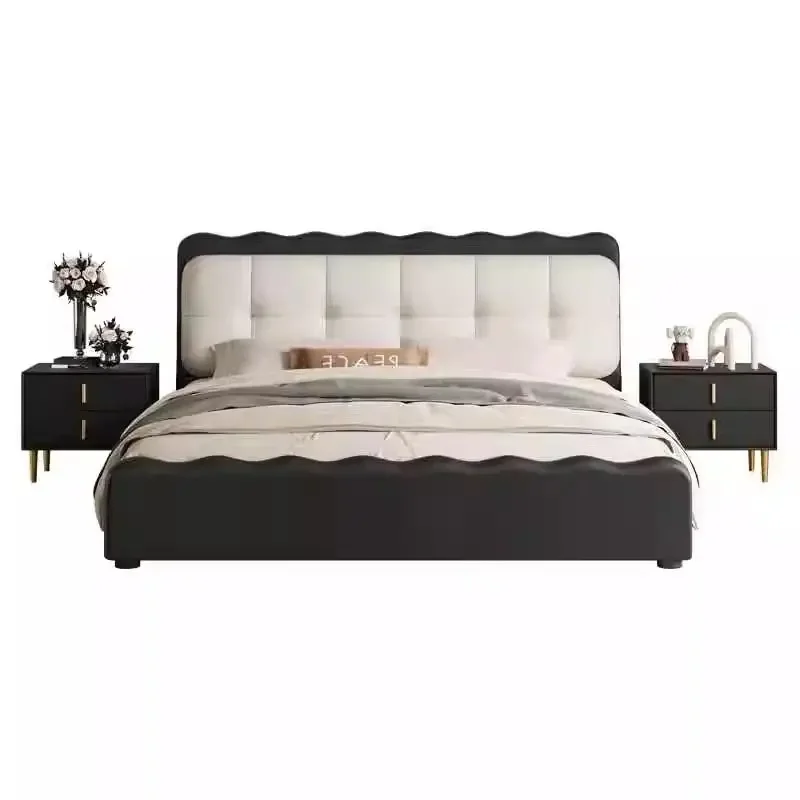 Vintage Puff Cloud Master Bedroom Leather Simple Ripple Soft Bag Double Bed