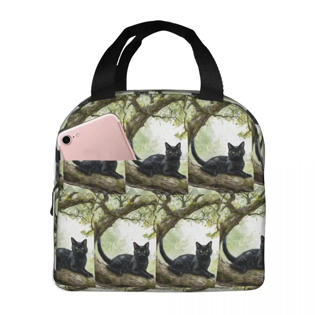 Cat Sleeps On A Tree Branch Insulated Lunch Bag for Women Office Cooler Thermal Food Box Tote Portable Lunch Boxes Container