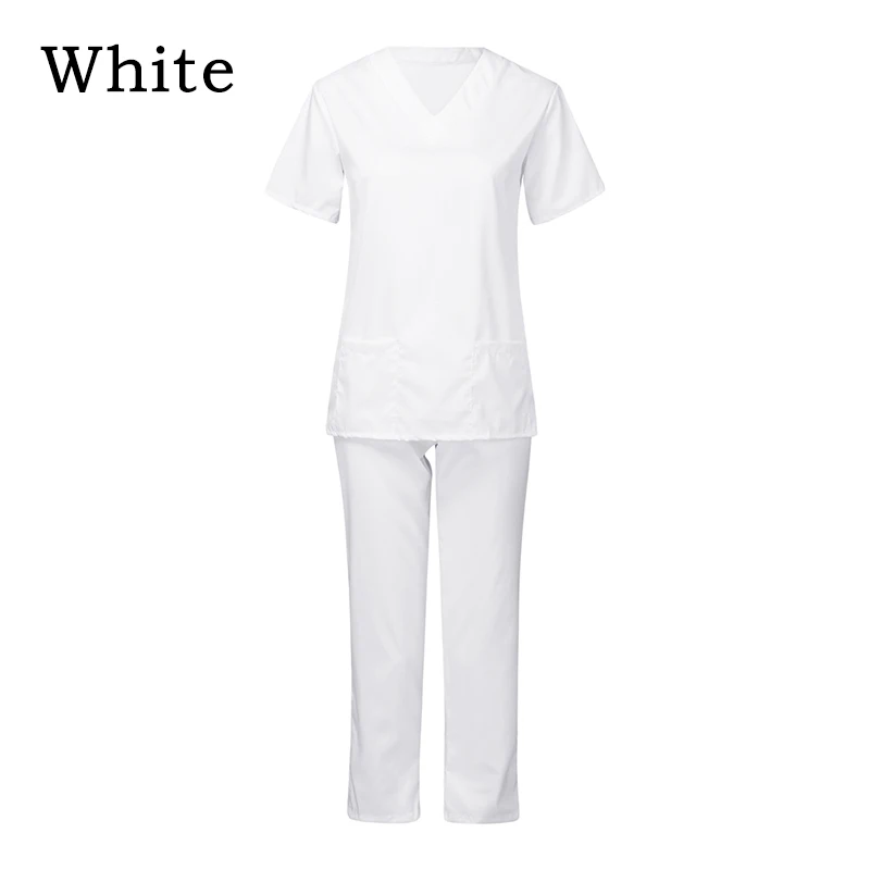 Nurse Uniform Suit Two-piece Nursing Doctor Short Sleeve Top Pant Solid Woman Working Clothes Hospital Trouser Suits Daily Work