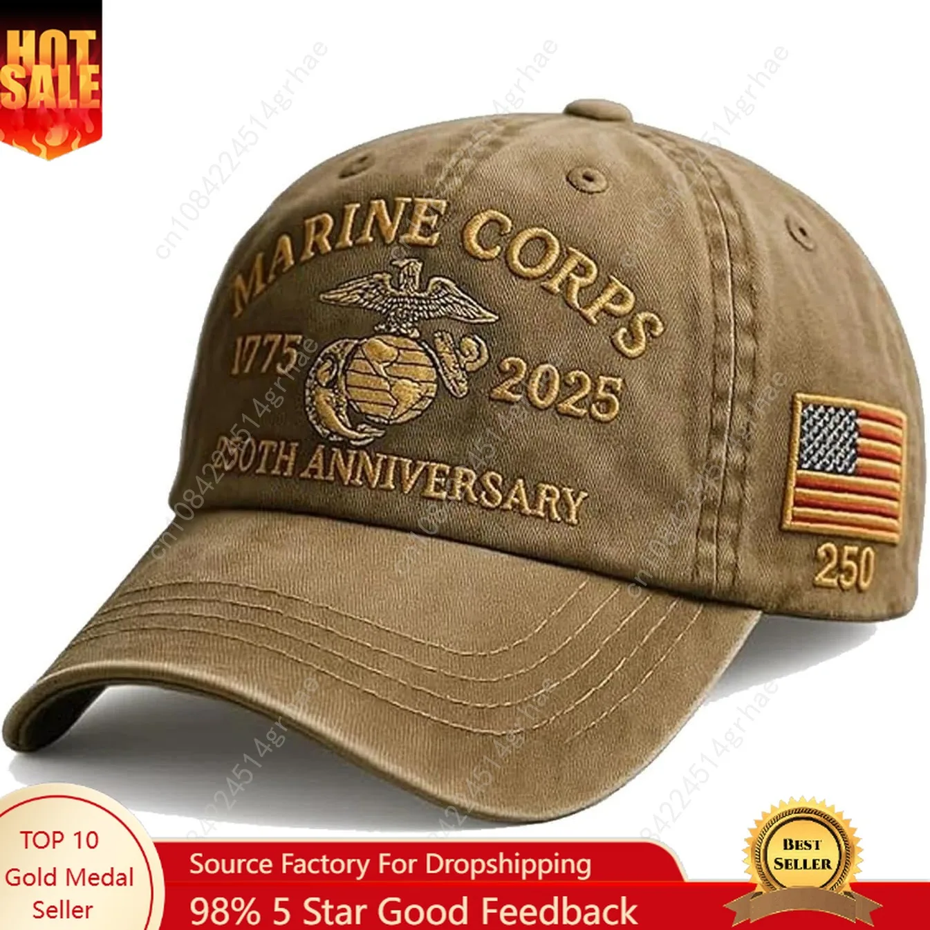 

Marine Corps 250th Anniversary Hat, Adjustable 250th Anniversary Tribute Washed Cap, Retro Marine Veteran Hat