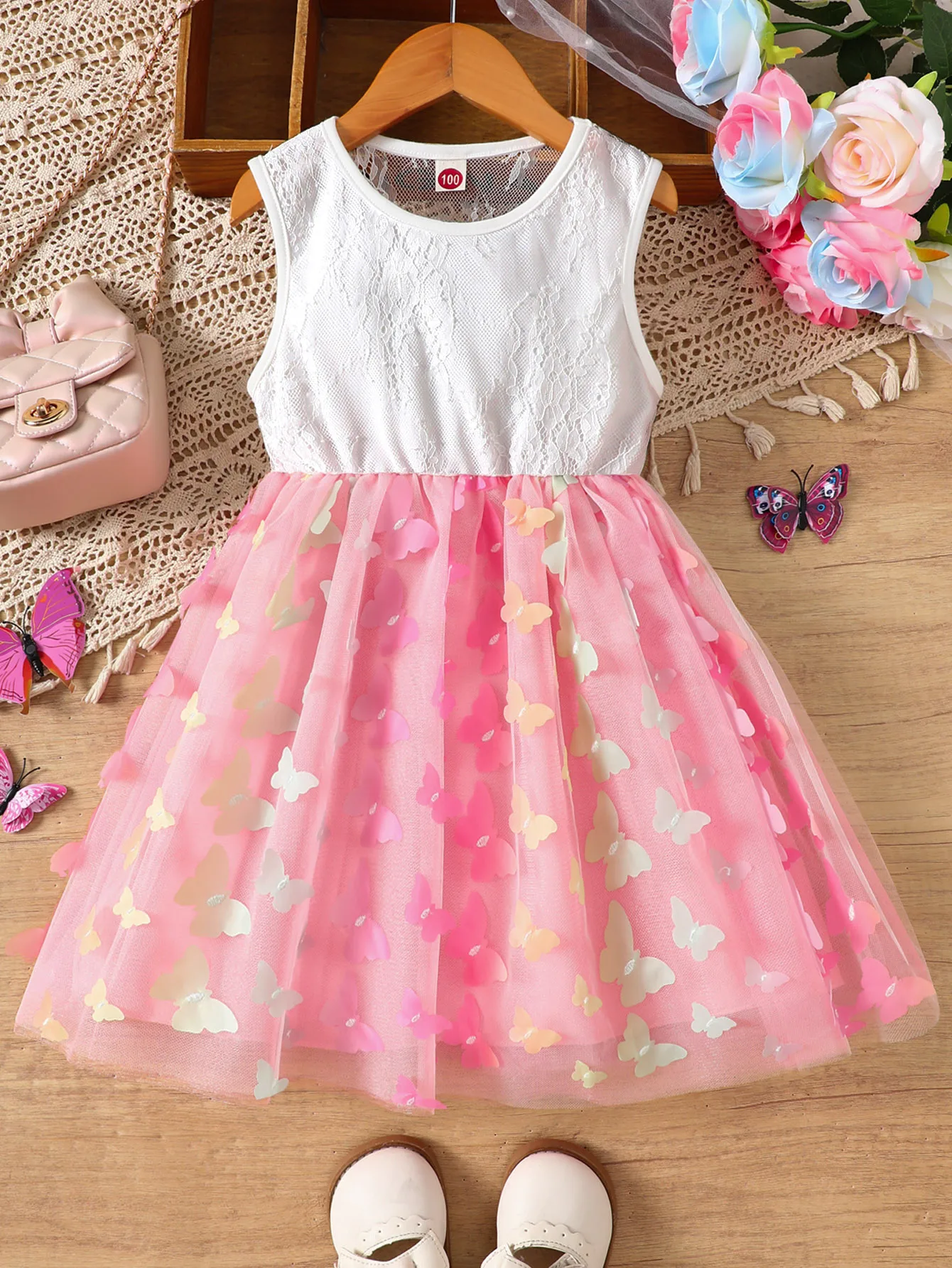 Summer Girls Lace Dress 3D Butterfly Mesh Tulle Tutu Dress Elegant Princess Birthday Party Outfits Kids Boutique Clothing 1-6 Y