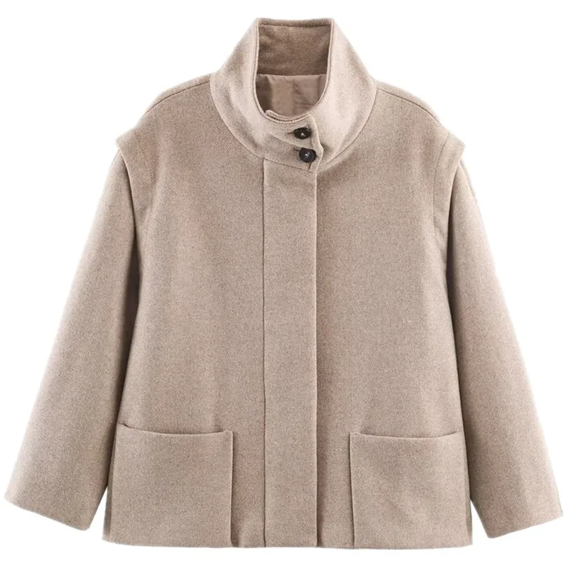 معطف نسائي شتوي جديد بياقة عالية مختلطة معطف Sle 2025 تخفيف Sle طويل Sve زر إغلاق مادة أخرى للسيدات Jaet