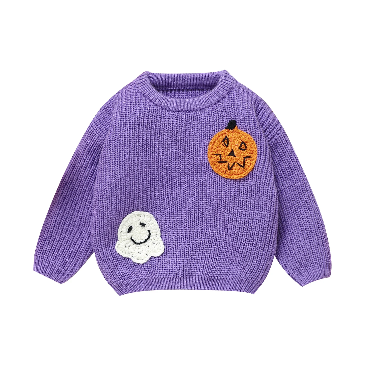 Baby Halloween Sweater, Long Sleeve Crew Neck Ghost Pumpkin Winter Warm Knit Pullover Sweater Infant Clothes for Girls Boys