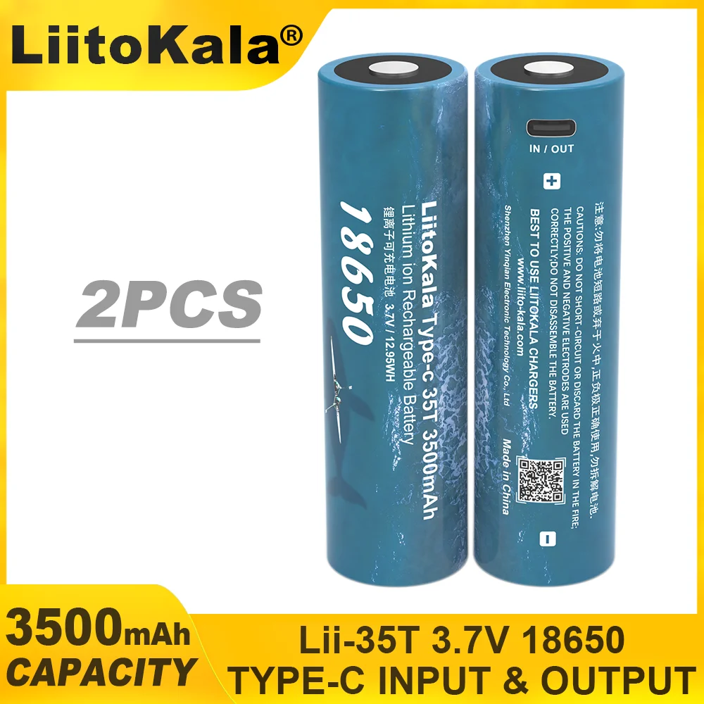 2 szt. LiitoKala 35T typ C 5 V wejście 3.7 V 18650 3500 mAh pojemność akumulator litowy USB do klawiatury zabawkowej