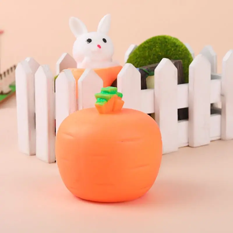 Carrot Bunny Squeeze Fidget Toy Pop Up Rabbit Hide And Seek Squishy Toy Stress Relief Cute Animal Decompression Toy Kids Gift