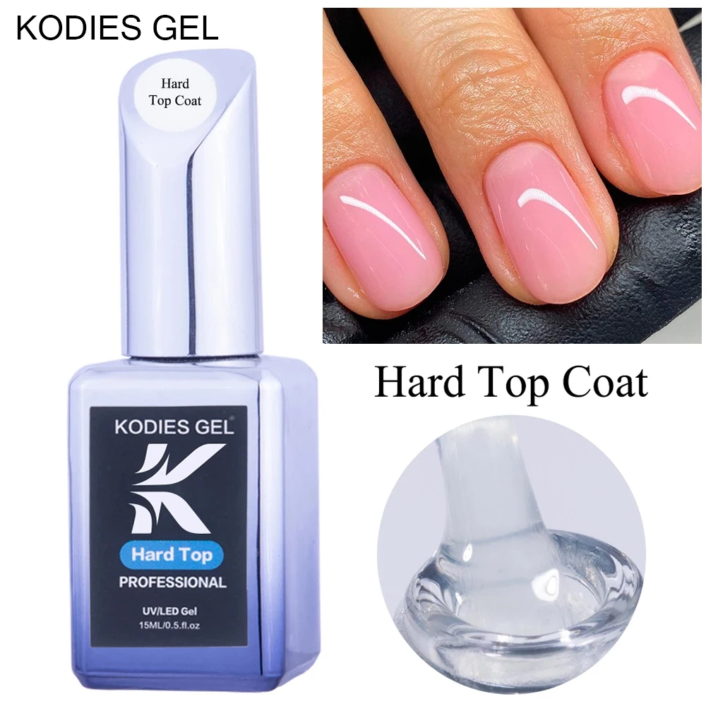 KODIES GEL Thicker Hard Top Coat UV Gel Nail Polish 15ML Super Shine Gel Finish Semi Permanent Strong Topcoat All for Manicure