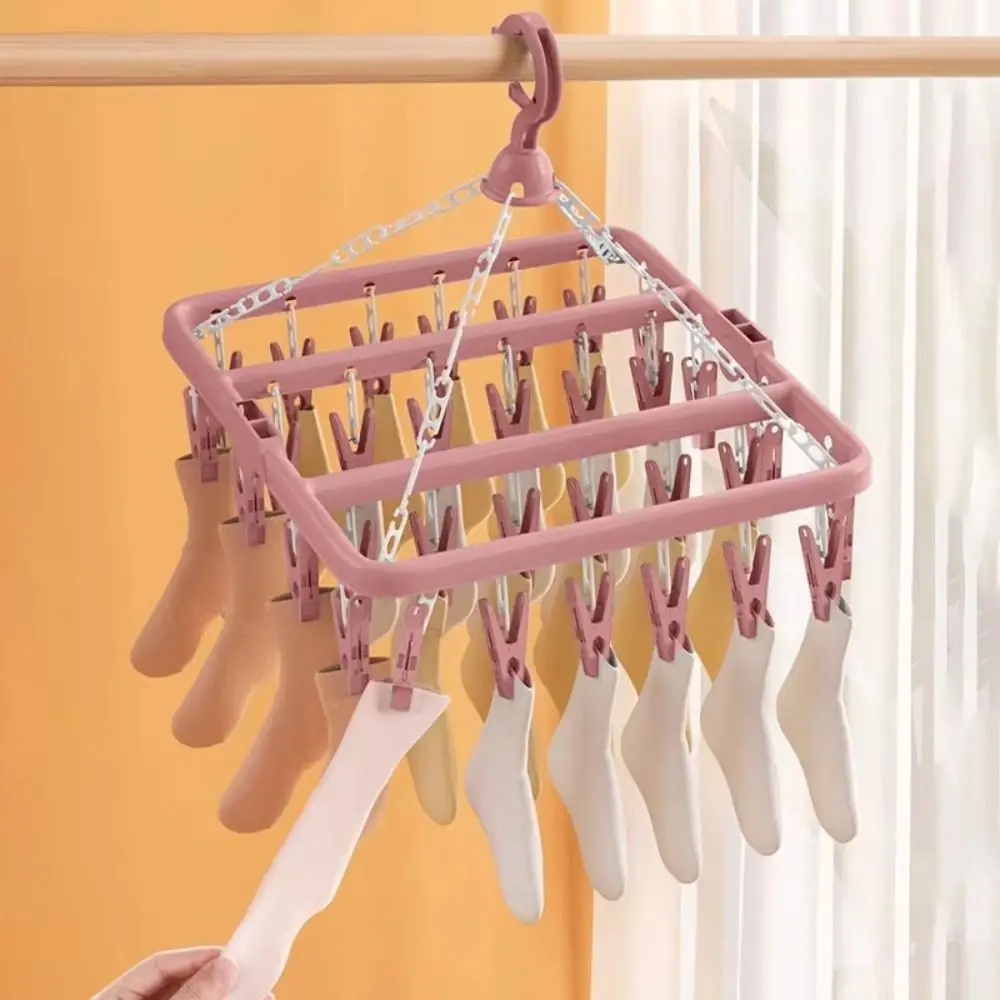 

Extra Thick Drying Rack Heavy Duty 32 Clips Multi Clip Hanger Plastic Material Space Saving Laundry Set Underwear Drying