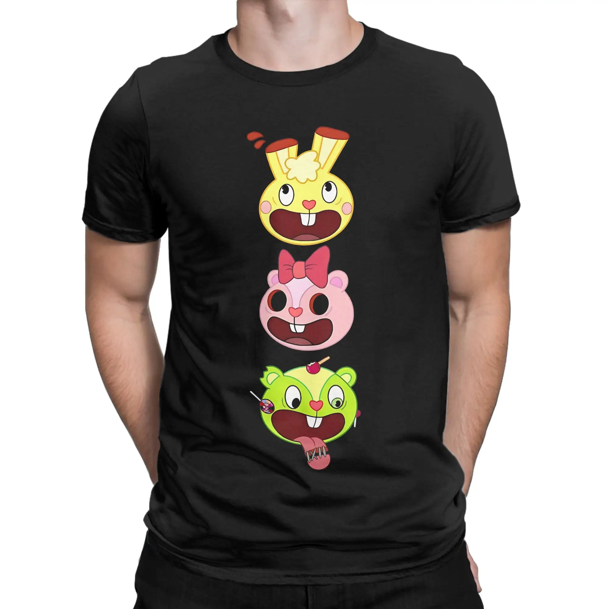 Playful Absurdity Design Graphic Funny 100% Cotton T-Shirt Happy Tree Friends Tops Tees For Men